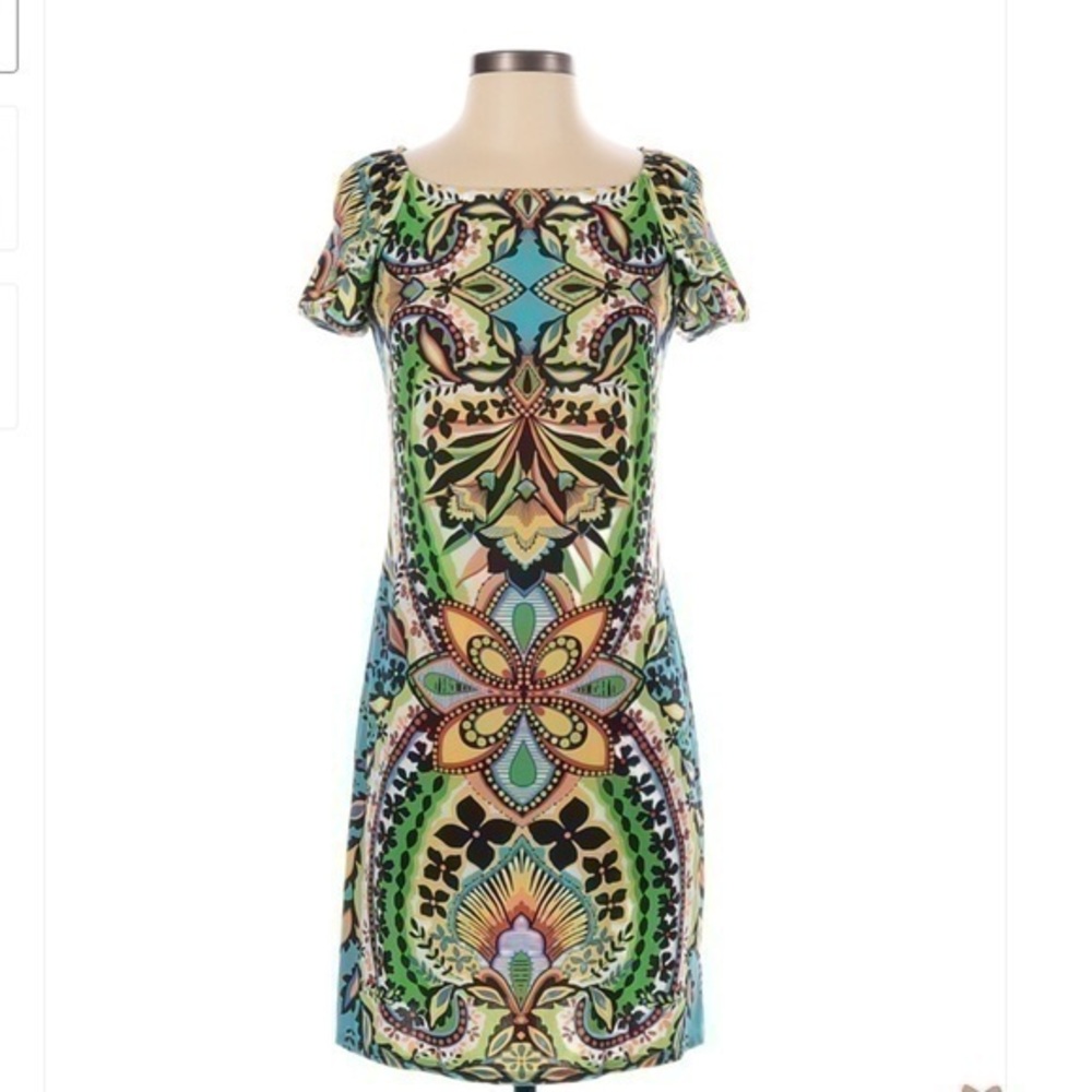 Sunny Leigh Green Printed Boho Dress Size XS